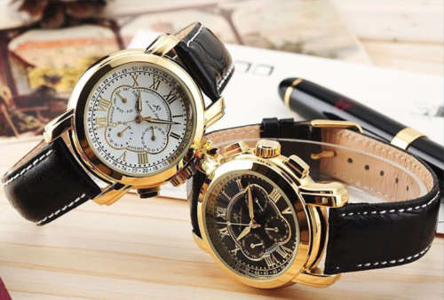 **Genuine!!**Kronen&Söhne Golden 6 Hands Luxury Leather Automatic Mechanical Men's Sport Wrist Watch