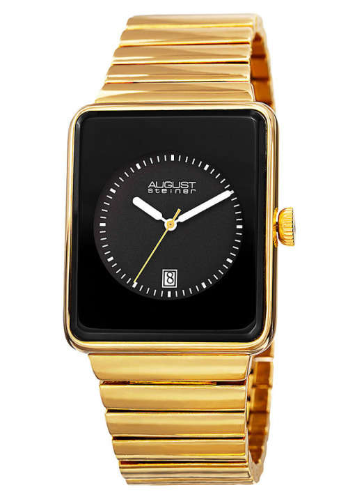 August Steiner Men's Yellow Gold Quartz Watch with Black Dial and Yellow Gold Expansion Bracelet