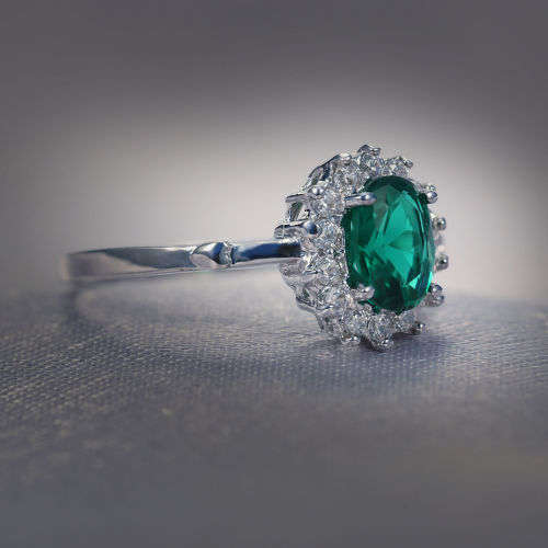 2.85ct Natural Emerald 5*7MM/1P 14K White solid Gold Ring Size US 7