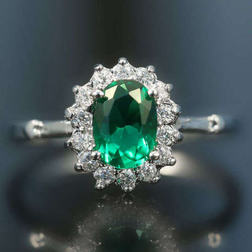 2.85ct Natural Emerald 5*7MM/1P 14K White solid Gold Ring Size US 7