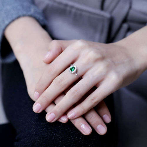 2.85ct Natural Emerald 5*7MM/1P 14K White solid Gold Ring Size US 7