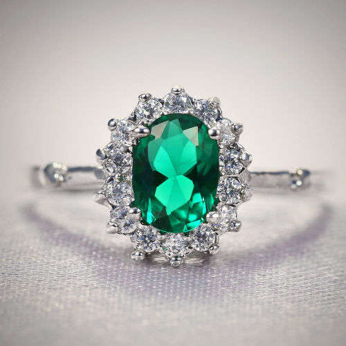 2.85ct Natural Emerald 5*7MM/1P 14K White solid Gold Ring Size US 7