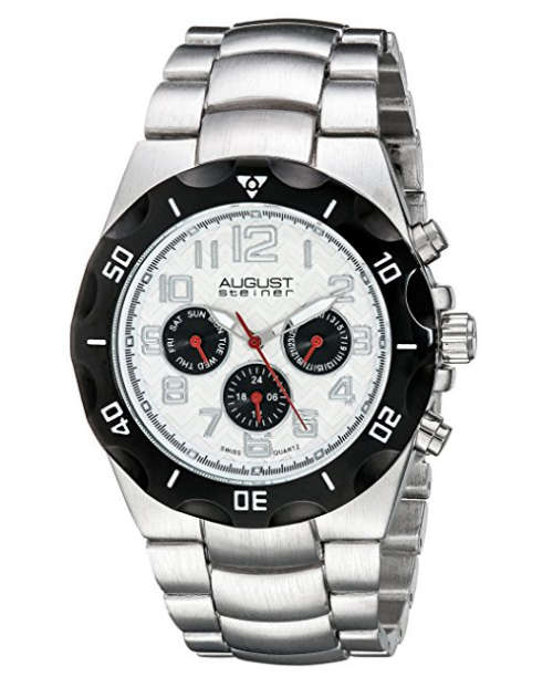 Genuine!!! August Steiner Men's Silver  Swiss Quartz Watch with White Dial and Silver Bracelet