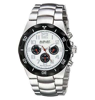 Genuine!!! August Steiner Men's Silver  Swiss Quartz Watch with White Dial and Silver Bracelet