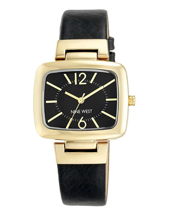 GENUINE!! Nine West Women's Gold-Tone and Black Strap Watch w/box & Manual