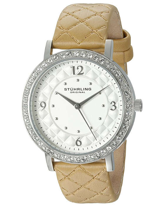 GENUINE!!Stuhrling Original Women's 'Audrey 786' Quartz Stainless Steel & Leather Dress Watch, Beige