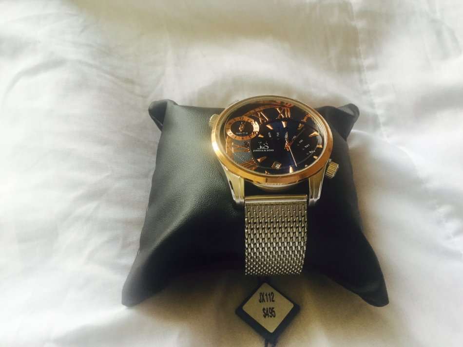 [R6667!!!] Joshua & Sons Rose Gold DUAL TIME Zone Quartz Watch w/ Blue Dial & Silver Mesh Bracelet