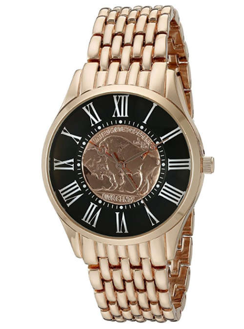 **Genuine**August Steiner Men's  Rose Gold Quartz Watch with Buffalo Nickel Watch w/ box and manual