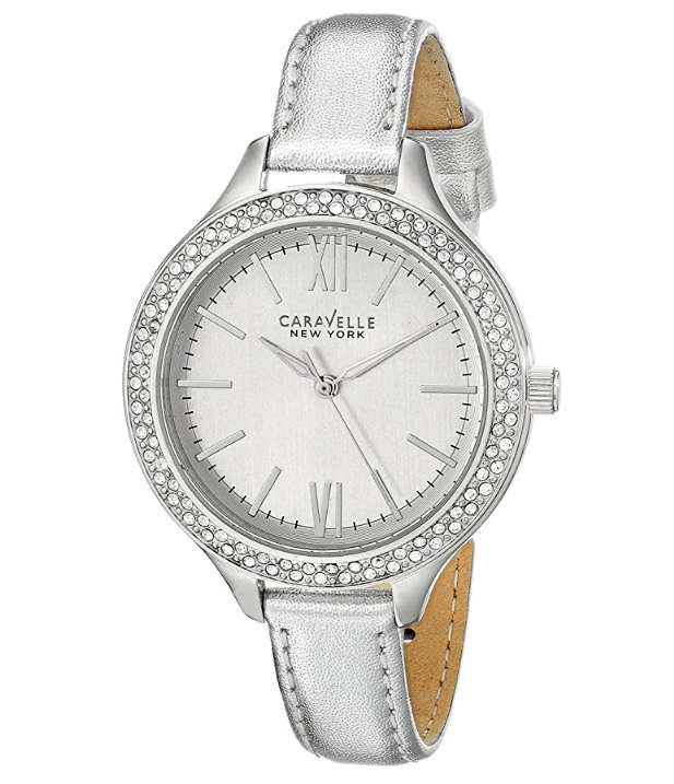 CARAVELLE NEW YORK WOMEN'S WITH GENUINE SWAROVSKI® CRYSTALS SILVER TONE WATCH W/ BOX & MANUAL