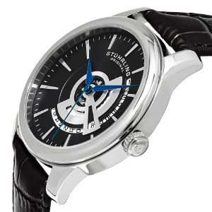 STUHRLING ORIGINAL®  MEN'S  SYMPHONY CALFSKIN LEATHER STRAP BLACK WATCH W/ BOX & MANUAL