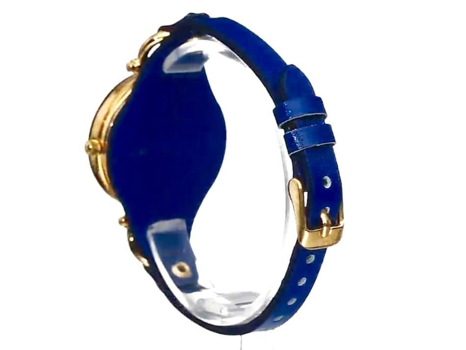 AKRIBOS XXIV® WOMEN'S SWISS YELLOW GOLD ENGRAVED SUNBURST DIAL & BLUE CALFSKIN LEATHER