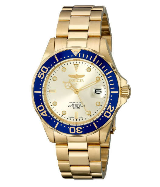 INVICTA® MEN'S PRO DIVER GOLD DIAL "18K GOLD ION-PLATED" WATCH W/ MANUAL,BOX & INSTRUCTIONS