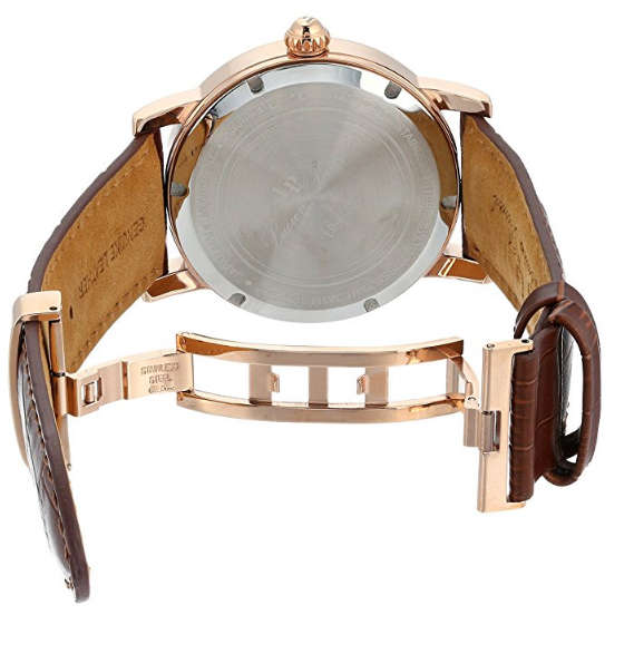 LUCIEN PICCARD® SWISS LEGEND QUARTZ STAINLESS STEEL AND LEATHER AUTOMATIC WATCH, COLOR:BROWN