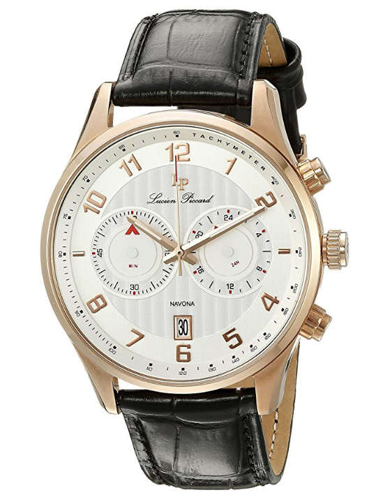 **RRP $525.00 **LUCIEN PICCARD® SWISS LEGEND LEATHER BAND WATCH W/ BOX & MANUAL