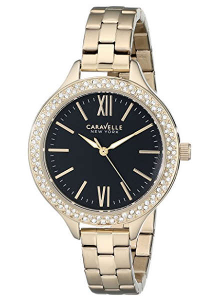CARAVELLE NEW YORK WOMEN'S WITH GENUINE SWAROVSKI® CRYSTALS GOLD TONE WATCH W/ BOX & MANUAL