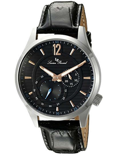 **RRP R7500.00**LUCIEN PICCARD® SWISS LEGEND BLACK LEATHER BAND CASUAL WATCH W/ BOX & MANUAL
