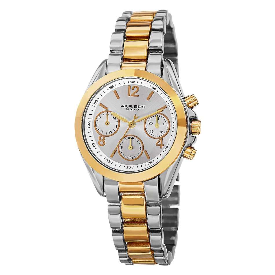 AKRIBOS XXIV® WOMEN'S  TWO TONE SWISS QUARTZ WATCH W/ BOX & MANUAL