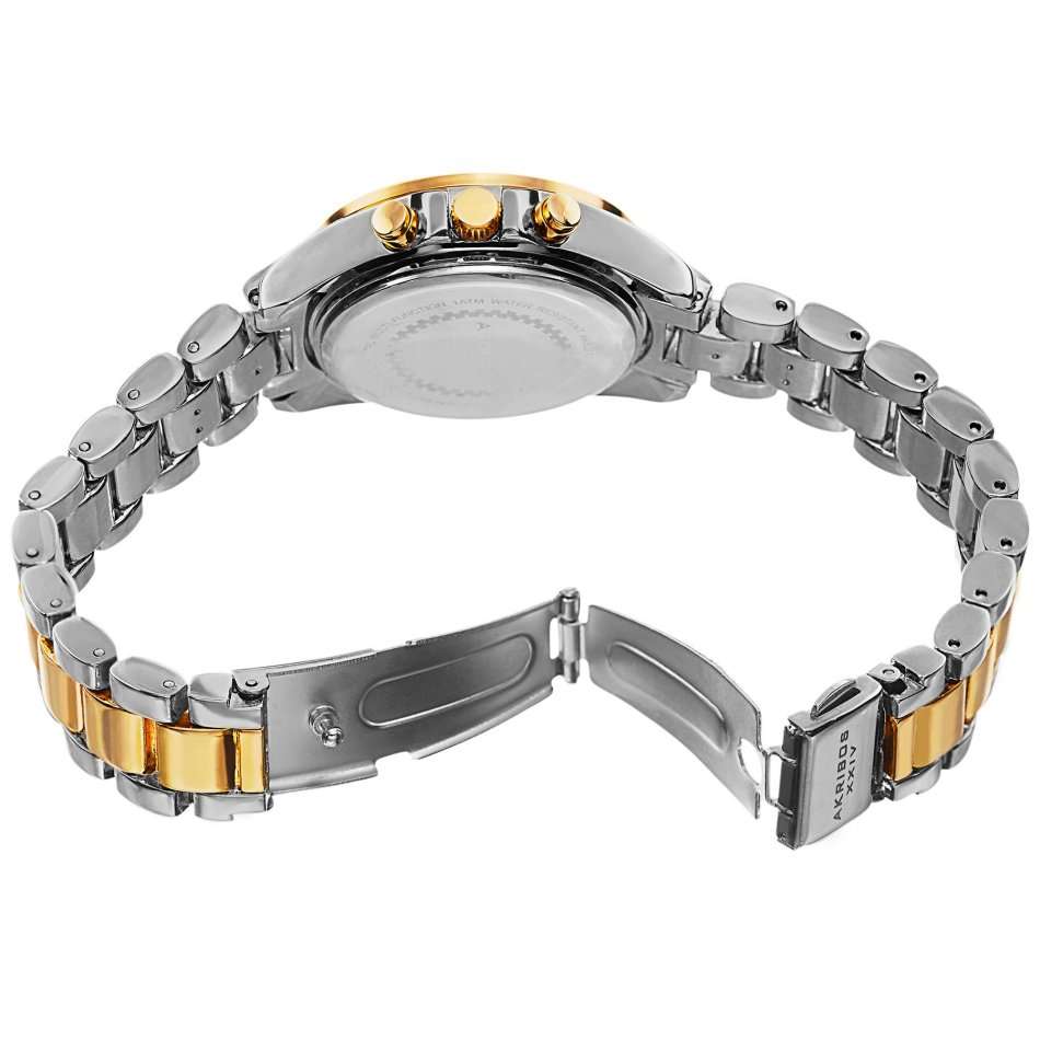 AKRIBOS XXIV® WOMEN'S  TWO TONE SWISS QUARTZ WATCH W/ BOX & MANUAL
