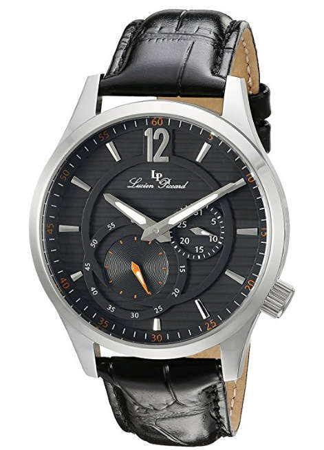 **RRP R7500.00**LUCIEN PICCARD® SWISS LEGEND BLACK LEATHER BAND CASUAL WATCH W/ BOX & MANUAL
