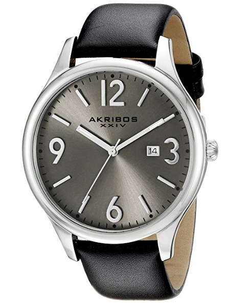 AKRIBOS XXIV® MEN'SROUND SILVER DIAL THREE HAND QUARTZ STAINLESS STEEL STRAP WATCH W/ BOX & MANUAL