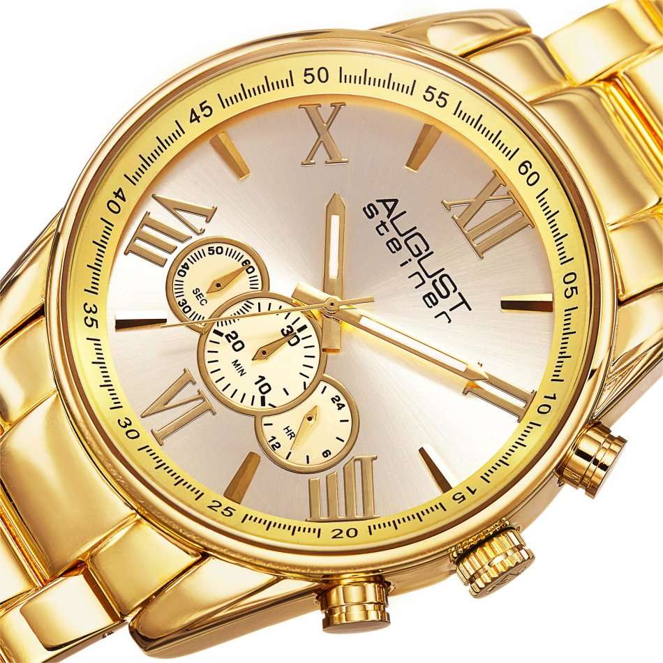 AUGUST STEINER® MEN'S YELLOW GOLD CHRONOGRAPH QUARTZ WATCH W/ YELLOW GOLD DIAL & GOLD BRACELET