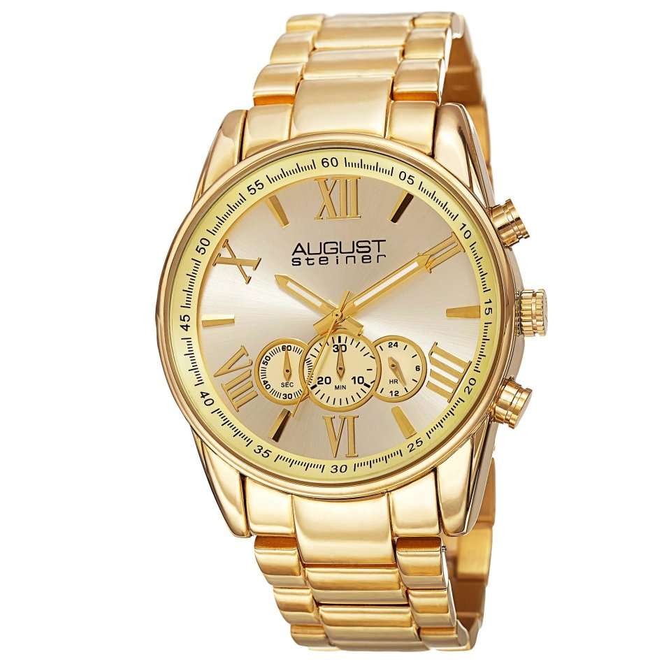 AUGUST STEINER® MEN'S YELLOW GOLD CHRONOGRAPH QUARTZ WATCH W/ YELLOW GOLD DIAL & GOLD BRACELET