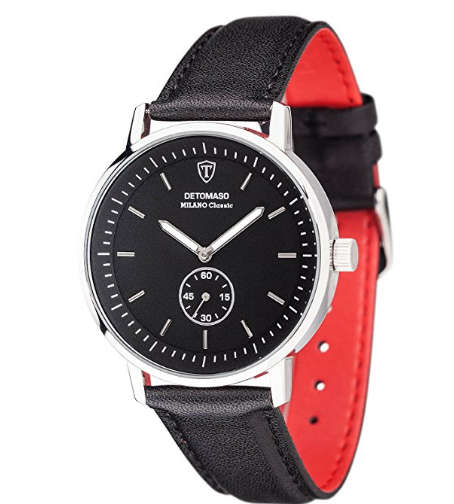 -I LATE ENTRY I- DETOMASO® MILANO CLASSIC MEN'S STAINLESS STEEL WATCH W/ QUICK RELEASE LEATHER STRAP