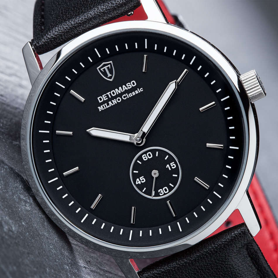 -I LATE ENTRY I- DETOMASO® MILANO CLASSIC MEN'S STAINLESS STEEL WATCH W/ QUICK RELEASE LEATHER STRAP