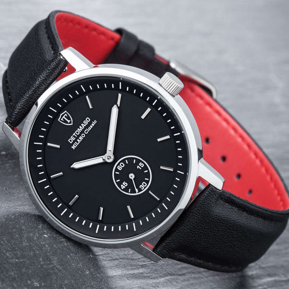 -I LATE ENTRY I- DETOMASO® MILANO CLASSIC MEN'S STAINLESS STEEL WATCH W/ QUICK RELEASE LEATHER STRAP