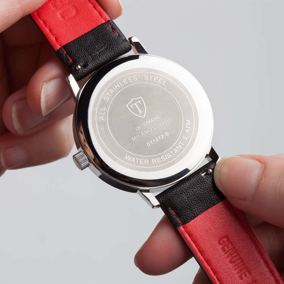 -I LATE ENTRY I- DETOMASO® MILANO CLASSIC MEN'S STAINLESS STEEL WATCH W/ QUICK RELEASE LEATHER STRAP