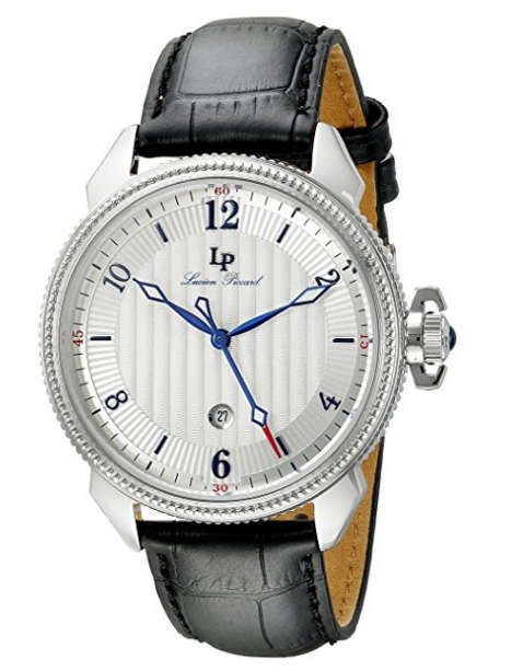 **RRP R7323.08**LUCIEN PICCARD® SWISS LEGEND STAINLESS STEEL WATCH W/ BLACK LEATHER W/ BOX & MANUAL