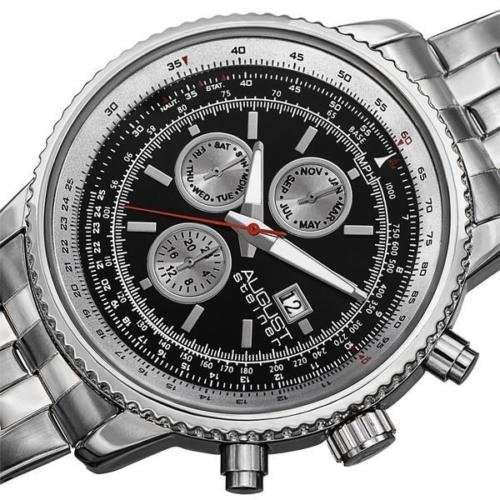 AUGUST STEINER ® MENS SWISS QUARTZ TACHYMETER TWO TIME ZONE DATE SUBDIAL QUARTZ BRACELET WATCH