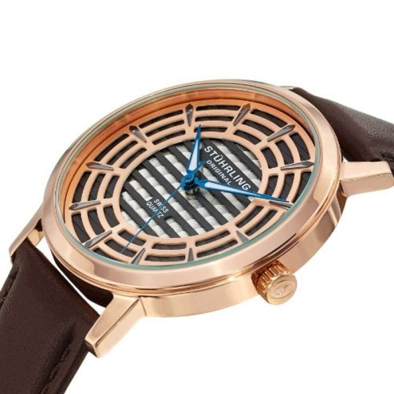 LATE ENTRY - R7,631.80 I STUHRLING ORIGINAL® MEN 16K ROSE GOLD  SLIM SWISS BROWN LEATHER WATCH