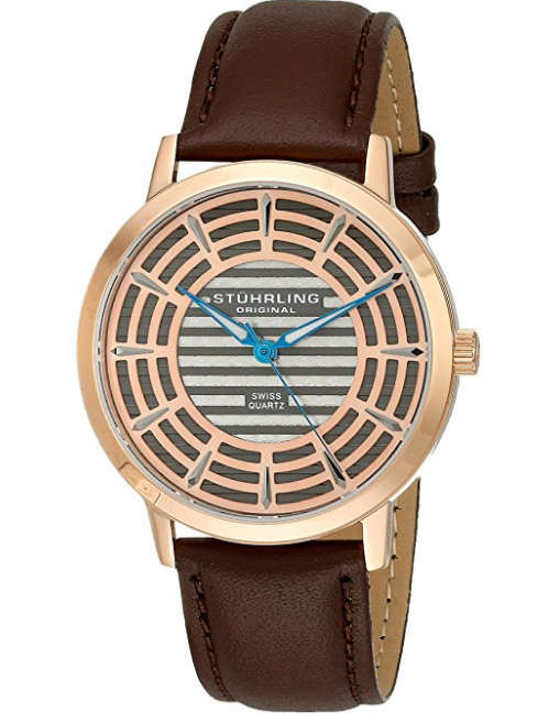 LATE ENTRY - R7,631.80 I STUHRLING ORIGINAL® MEN 16K ROSE GOLD  SLIM SWISS BROWN LEATHER WATCH