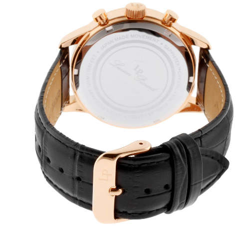 LATE ENTRY R7,390.00 ILUCIEN PICCARD®  MEN'S ROSE GOLD  W/ GENUINE BLACK LEATHER CHRONOGRAPH WATCH