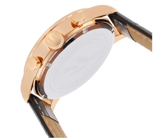LATE ENTRY R7,390.00 ILUCIEN PICCARD®  MEN'S ROSE GOLD  W/ GENUINE BLACK LEATHER CHRONOGRAPH WATCH