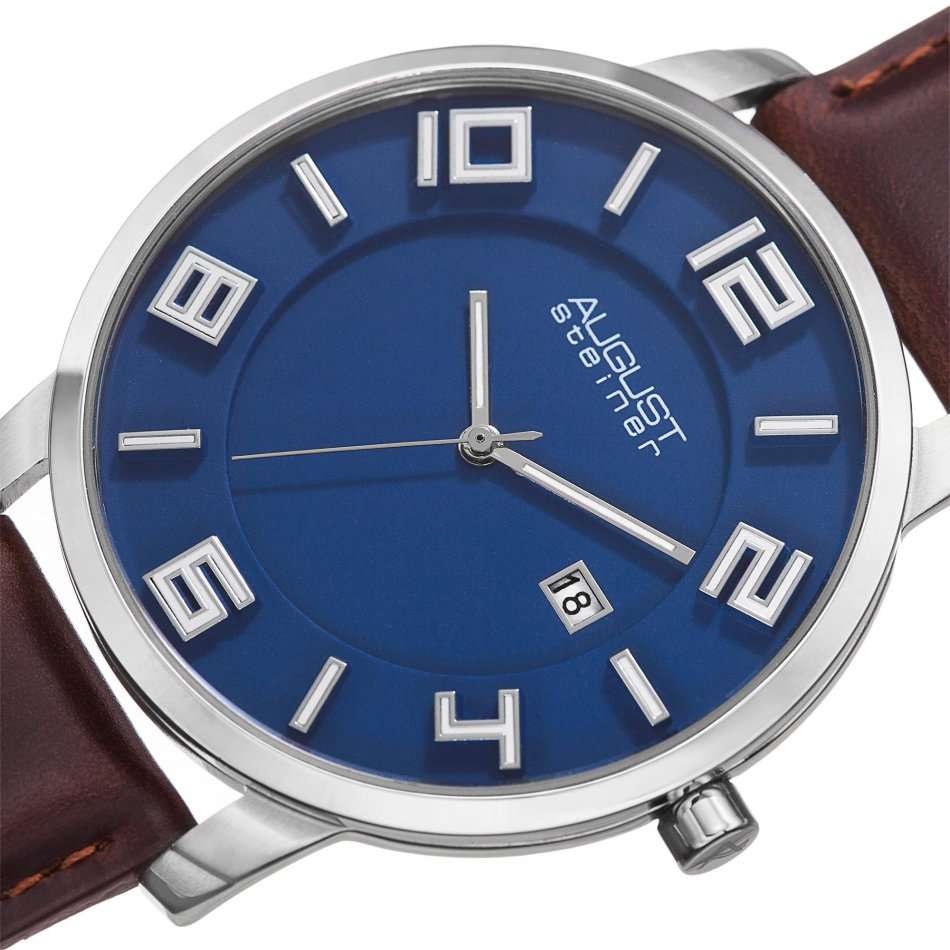 -I LATE ENTRY R4999.99 I- AUGUST STEINER® MEN'S SILVER & BLUE SWISS QUARTZ STEP DOWN DIAL WATCH
