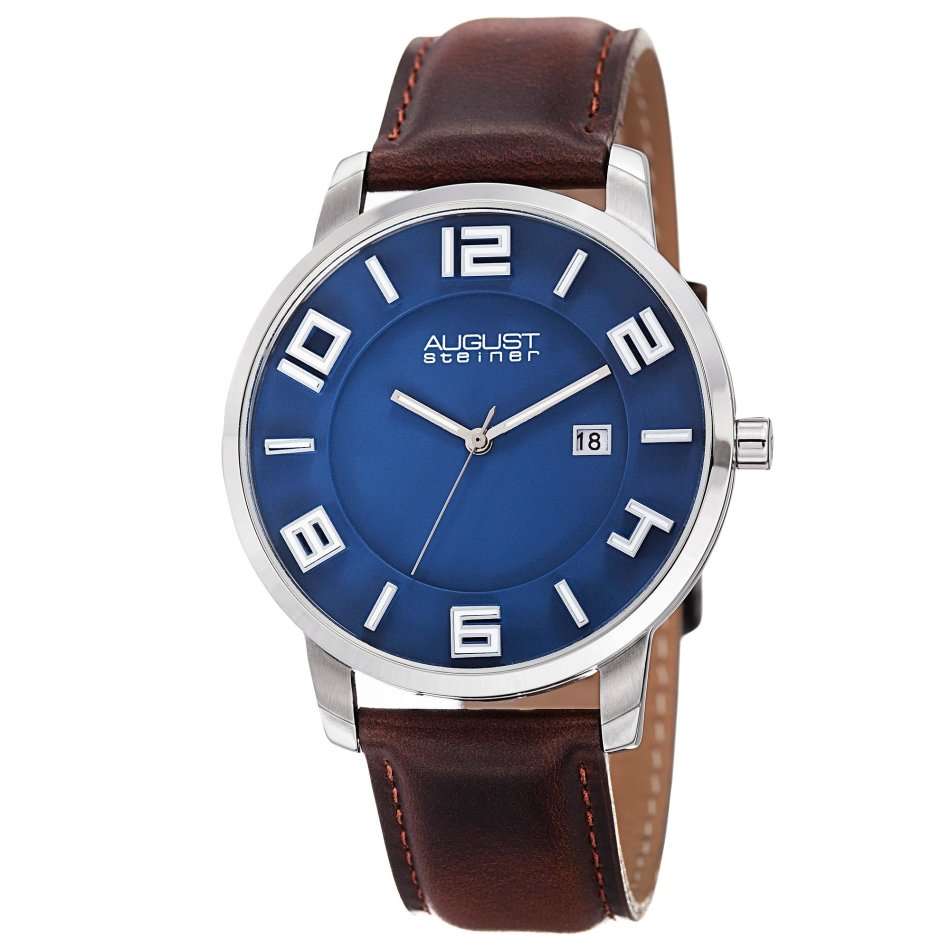 -I LATE ENTRY R4999.99 I- AUGUST STEINER® MEN'S SILVER & BLUE SWISS QUARTZ STEP DOWN DIAL WATCH