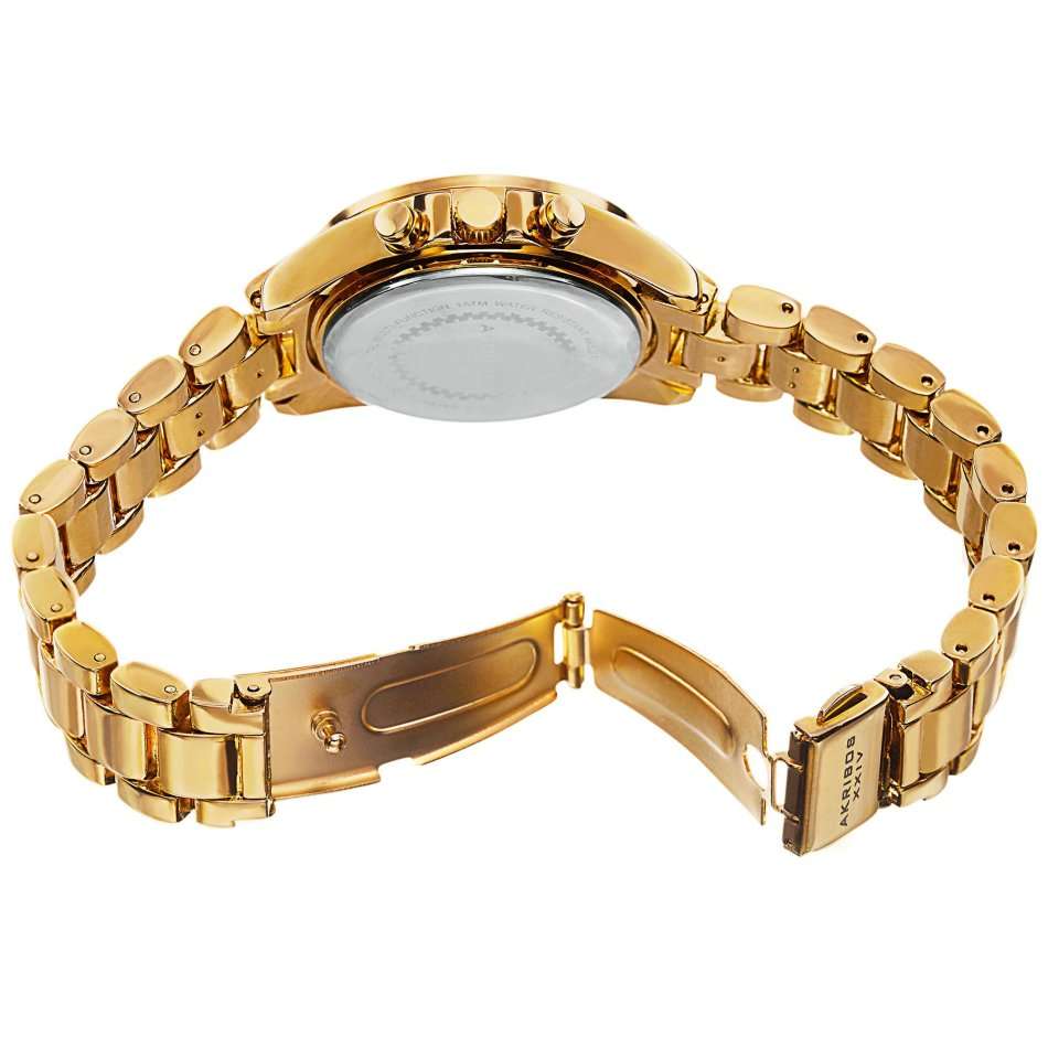 -I LATE ENTRY I- AKRIBOS XXIV® WOMEN'S  GOLD TONE SWISS QUARTZ WATCH W/ BOX & MANUAL