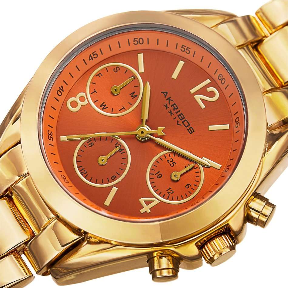 -I LATE ENTRY I- AKRIBOS XXIV® WOMEN'S  GOLD TONE SWISS QUARTZ WATCH W/ BOX & MANUAL