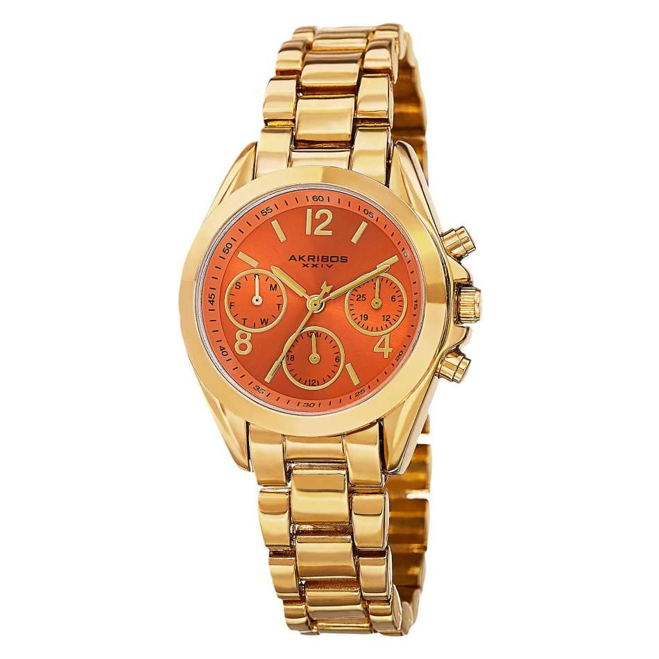 -I LATE ENTRY I- AKRIBOS XXIV® WOMEN'S  GOLD TONE SWISS QUARTZ WATCH W/ BOX & MANUAL