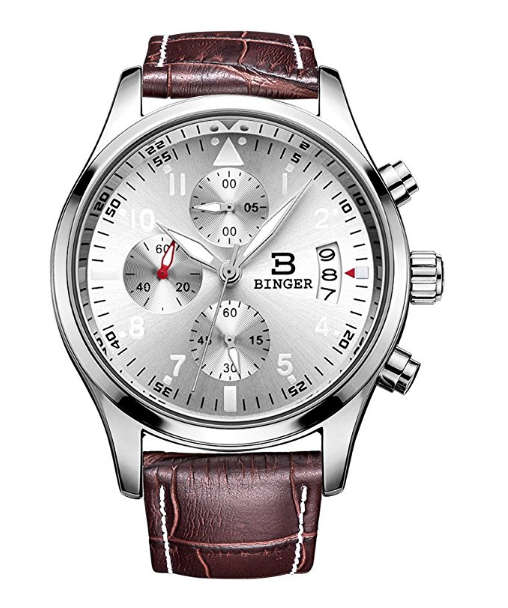 -I LATE ENTRY I-BINGER® MENS BUSINESS CASUAL M/FUNCTION QUARTZ WRIST WATCH LEATHER BAND ¿ BR