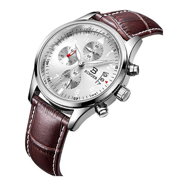 -I LATE ENTRY I-BINGER® MENS BUSINESS CASUAL M/FUNCTION QUARTZ WRIST WATCH LEATHER BAND ¿ BR