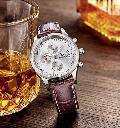 -I LATE ENTRY I-BINGER® MENS BUSINESS CASUAL M/FUNCTION QUARTZ WRIST WATCH LEATHER BAND ¿ BR