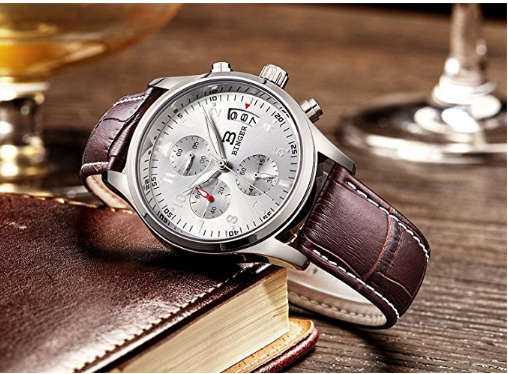 -I LATE ENTRY I-BINGER® MENS BUSINESS CASUAL M/FUNCTION QUARTZ WRIST WATCH LEATHER BAND ¿ BR