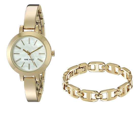 **GENUINE** NINE WEST® WOMEN'S GOLD-TONE BANGLE WATCH WITH BRACELET  W/  BOX & MANUAL