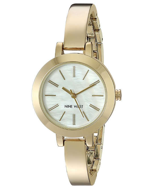**GENUINE** NINE WEST® WOMEN'S GOLD-TONE BANGLE WATCH WITH BRACELET  W/  BOX & MANUAL