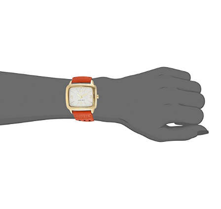 **GENUINE** NINE WEST® WOMEN'S  GOLD-TONE ORANGE PERFORATED STRAP WATCH W/  BOX & MANUAL