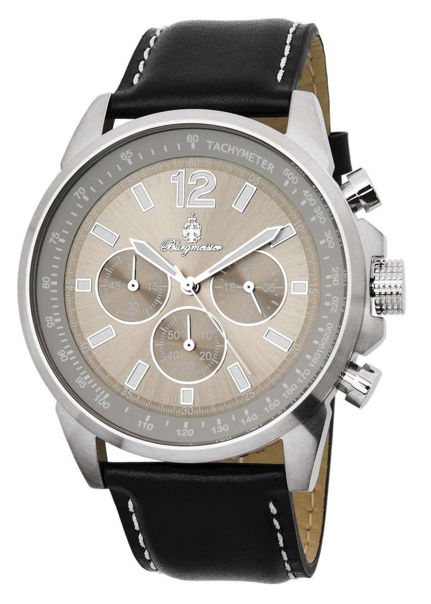 RRP R6734.29 I- BURGMEISTER®  STOP WATCH FUNCTION, 24H DISPLAY, TACHYMETER-DISPLAY  BLACK LEATHER