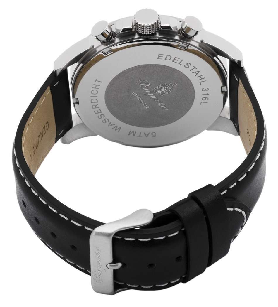 RRP R6734.29 I- BURGMEISTER®  STOP WATCH FUNCTION, 24H DISPLAY, TACHYMETER-DISPLAY  BLACK LEATHER